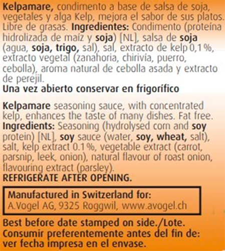 A.Vogel Kelpamare | Salsa de Soja con Vegetales y Alga Kelp | Condimento a base de Kelp Natural Suizo | Ingredientes Frescos y Orgánicos | 85 ml .