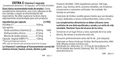 Viridian Extra C | Vitamina C Mejorada 950 mg - 90 Cápsulas