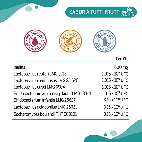 NEO PEQUES Probiotic | 8 Viales | Complemento Alimenticio a Base de Probióticos y Prebióticos | Para Mejora del Bienestar Digestivo en Niños | Sabor Tutti Frutti