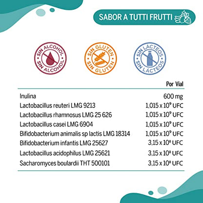 NEO PEQUES Probiotic | 8 Viales | Complemento Alimenticio a Base de Probióticos y Prebióticos | Para Mejora del Bienestar Digestivo en Niños | Sabor Tutti Frutti