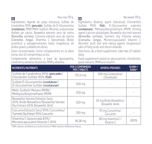 Nature Essential | Glucosamina + Condroitina + MSM 1000 mg | 60 comprimidos | Participa en la Formación y Reparación de los Cartílagos | Suplemento Alimenticio | 60 Cápsulas
