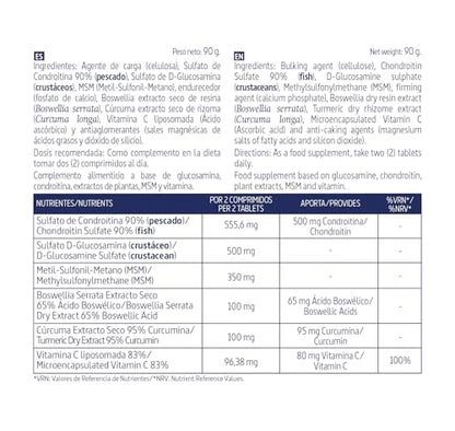 Nature Essential | Glucosamina + Condroitina + MSM 1000 mg | 60 comprimidos | Participa en la Formación y Reparación de los Cartílagos | Suplemento Alimenticio | 60 Cápsulas