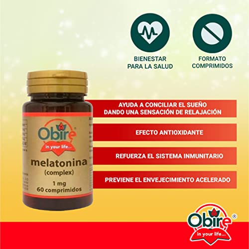 Obire | Melatonina Complex 1 mg | 60 Comprimidos | Ayuda para Dormir Bien | Efecto Relajante | Con Pasiflora, Amapola Californiana, Melisa, Tila y Valeriana