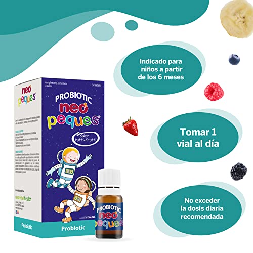 NEO PEQUES Probiotic | 8 Viales | Complemento Alimenticio a Base de Probióticos y Prebióticos | Para Mejora del Bienestar Digestivo en Niños | Sabor Tutti Frutti