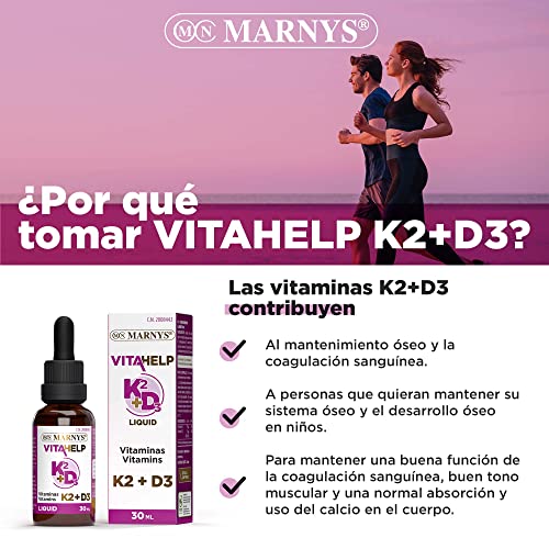 Marnys Vitamina K2-D3 Líquida, Huesos y Circulación Saludables, Botella con Pipeta 30 Ml 80 g