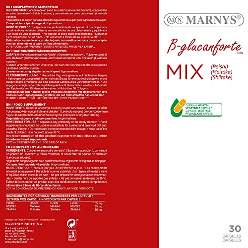 MIX de Setas Beta-GLUCANFORTE 30 cápsulas, Combinación de extractos estandarizados de Reishi, Maitake y Shiitake, Contribuyen a las defensas naturales del cuerpo