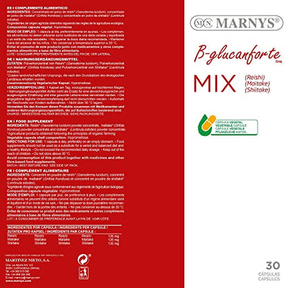 MIX de Setas Beta-GLUCANFORTE 30 cápsulas, Combinación de extractos estandarizados de Reishi, Maitake y Shiitake, Contribuyen a las defensas naturales del cuerpo