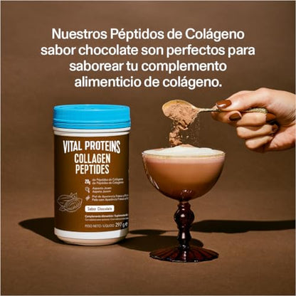 Vital Proteins Péptidos de Colágeno, complemento alimenticio en polvo, colágeno hidrolizado (Tipo I, III), sabor cacao, para la piel, cabello, uñas, sin gluten, 20 g de colágeno por dosis, 297g