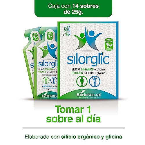 Soria Natural Silorglic - Silicio natural con Glicina - Lesiones deportivas, tendinitis, codo de tenista, tratamiento de huesos rotos, artritis - Prevención y Recuperación - 14 Sobres