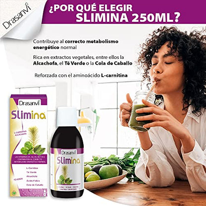 DRASANVI SLIMINA - Cola de Caballo + Alcachofa + Té Verde + Vitaminas B1, B2, B3 B6, B12 - Contribuye al correcto metabolismo energético - VEGANO - SIN GLUTEN