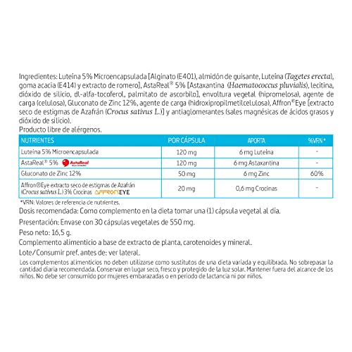 Nature Essential | Vissiosen Complex 310 mg | con Azafrán, Luteína, Astaxantina y Zinc | 30 Cápsulas