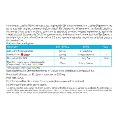 Nature Essential | Vissiosen Complex 310 mg | con Azafrán, Luteína, Astaxantina y Zinc | 30 Cápsulas