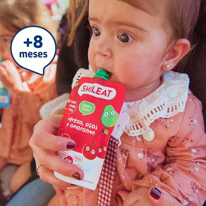 Smileat - Pouch Ecológico de Cereza, Açai y Amaranto, Ingredientes Naturales Bebibles, Para Bebés a Partir de los 8 Meses - 100g