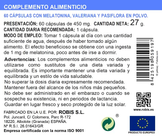 Robis Melatonina Plus Complemento Alimenticio Natural - 60 Cápsulas