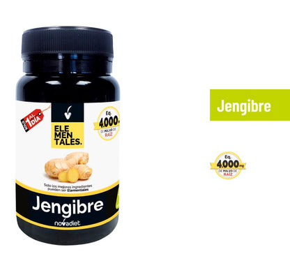 Novadiet - ELEMENTALES JENGIBRE Càpsula con Jengibre - Complemento Alimenticio Antiinflamatorio y Digestivo - Para Aliviar Digestiones Pesadas, Hinchazón y el Dolor Menstrual.- 30 Cápsulas Vegetales