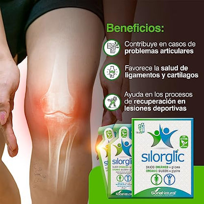 Soria Natural Silorglic - Silicio natural con Glicina - Lesiones deportivas, tendinitis, codo de tenista, tratamiento de huesos rotos, artritis - Prevención y Recuperación - 14 Sobres