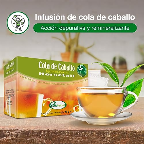 Soria Natural Cola de Caballo Infusión – Ayuda Acción la Depurativa y Remineralizante - Infusión de Cola de Caballo (Equisetum arvense) – 100% Natural - Caja con 20 Bolsas Filtro