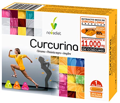 Novadiet – Curcurina - Cápsulas con Cúrcuma, Pimienta Negra, Jengibre, Para Huesos, Músculos y Articulaciones, Disminuye la Inflamación, Alivia y Reduce el Dolor - 30 Cápsulas