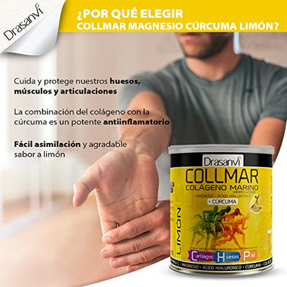 COLLMAR Colágeno Marino Hidrolizado + Cúrcuma con Magnesio, Vitamina C, Ácido Hialurónico para huesos y articulaciones|Máx. asimilación 9.355 mg/día | 300g de polvo | Sabor Vainilla