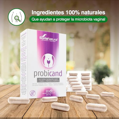 Soria Natural Probicand - Con Inulina, Lactobacillus Reuteri, L Crispatus, L Rhamnosus y Lactoferrina – Ayuda a Mantener el Equilibrio de la Flora y Microbiota Vaginal- Caja con 20 cápsulas de 545 mg