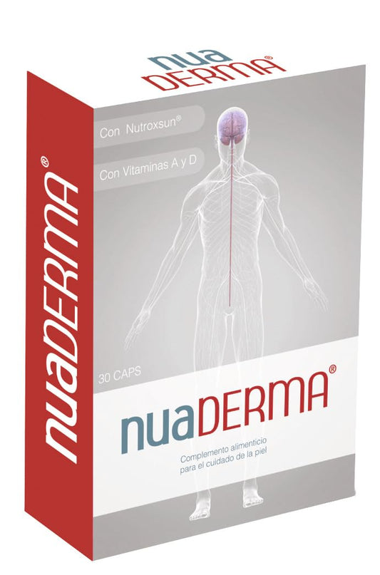 Nua Biological - NuaDerma, Complemento Alimenticio con Hidroxitirosol, Nutroxsun, Vitaminas y Minerales para Proteger y Nutrir la Piel del Envejecimiento - 30 cápsulas (858mg)