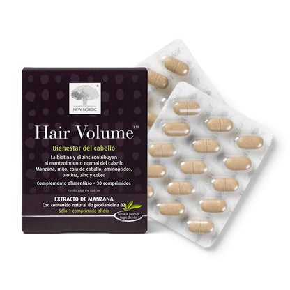 New Nordic Hair Volume | Vitaminas Para El Pelo | 30 Comprimidos | Complemento Alimenticio | Biotina | Zinc | Cobre | Mantenimiento Del Pelo | Natural
