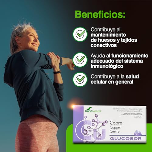 Soria Natural Glucosor Cobre - Suplemento a Base de Cobre en Ampollas – Favorece el Mantenimiento de Huesos y Tejidos Conectivos – Salud Celular – Sistema Inmunológico - Caja con 28 Ampollas de 2 ml