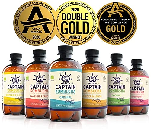 Captain Kombucha – Bebida Probiótica Naturalmente Fermentada, Sin Aditivos ni Conservantes, Sin Colorantes ni Sabores Artificiales, Sin Pasteurizar, Vegan - 6 x 1000ml