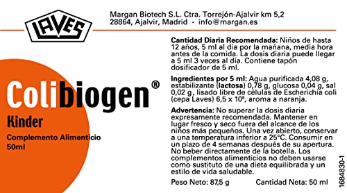 Colibiogen Kinder® 50 ml de Margan Biotech. Postbiótico Infantil. Solución Oral. METABOLITOS DE ORIGEN MICROBIOLÓGICO.