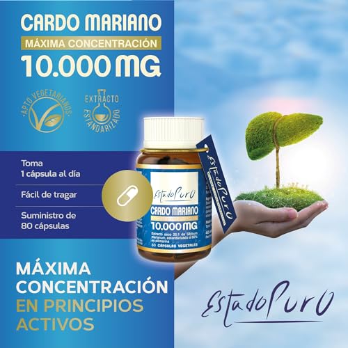 Cardo Mariano Estado Puro 10000 mg | Extracto de Semillas Concentrado 25:1 con 80% Silimarina y Colina | Apoyo para el Hígado, Limpieza y Detox | 40 Cápsulas de Tongil