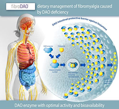 fibroDAO – Manejo de la Fibromialgia Causada por Déficit de DAO/Intolerancia a la Histamina - 60 Cápsulas EFICAPS con Comprimidos Gastrorresistentes – Enzima DAO y Magnesio