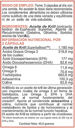 AIRBIOTIC AB - KrillBiotic AB, Ácidos Grasos Esenciales, Omegas para el Corazón, Cerebro y Colesterol, 60 Cápsulas