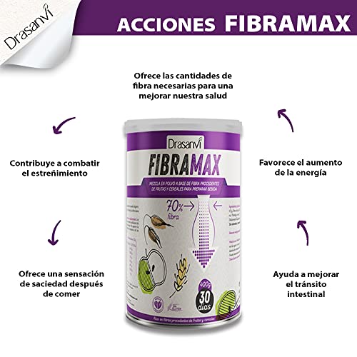 DRASANVI Fibramax l Combinación de Fibra Soluble e Insoluble l con Manzana, Fibra de trigo, Ispágula y Fibra de avena |Fundamental para el Tránsito Intestinal l Saciante