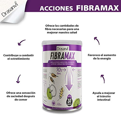 DRASANVI Fibramax l Combinación de Fibra Soluble e Insoluble l con Manzana, Fibra de trigo, Ispágula y Fibra de avena |Fundamental para el Tránsito Intestinal l Saciante