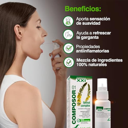 Soria Natural Composor 01 Farinol Complex – Con Mirra, propóleo, agrimonia, salvia, potentilla, eucalipto y tomillo - Sensación de suavidad y frescor a boca y garganta - Salud boca y garganta - 30ml