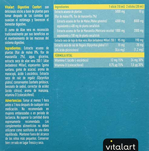 VITALART DIGESTIVO Confort 20sticks, Negro, Normal, 20