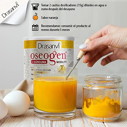OSEOGEN Colágeno Marino Hidrolizado con Glucosamina, Condroitina y Cúrcuma |para huesos, cartilagos y articulaciones | Con minerales esenciales |Fácil asimilación |300g de polvo |Sabor Naranja