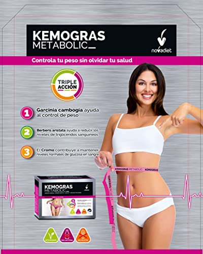 Novadiet - KEMOGRAS METABOLIC Cápsulas con Picolinato de Cromo, Garcinia Cambogia y Berberina, Ayuda al Control del Peso, Obesidad y Adelgazar - 30 Cápsulas