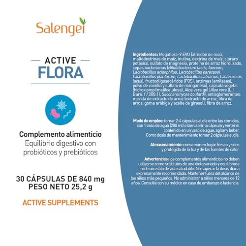 ACTIVE FLORA (NO LACTEO) - Con Probióticos, sacharomyces boulardii y Aloe Vera, para el equilibrio digestivo | Cepas bacterianas de gran supervivencia | Para el mantenimiento de la flora intestinal |