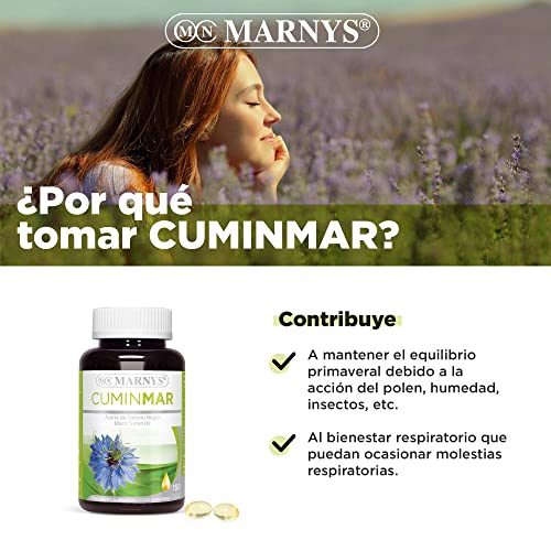 Cuminmar MARNYS, Cápsulas de Aceite de Comino Negro, Para las Molestias Respiratorias en Primavera, 50 Cápsulas