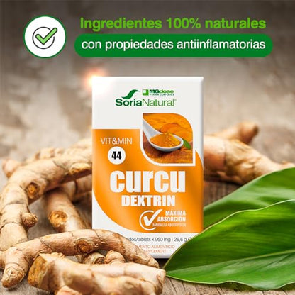 Soria Natural CurcuDextrin - Extracto de Cúrcuma Dextrinada y Pimienta Negra, Máxima Absorción - Sistema immune, Antiinflamatorio Natural, Síndrome Premenstrual - 28 comprimidos