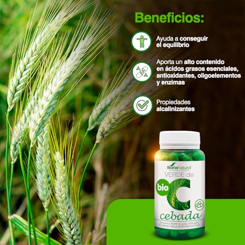 Soria Natural Verde de Cebada – Contribuye a Equilibrar tu Organismo - Aporta Alto Contenido en Ácidos Grasos Esenciales, Antioxidantes, Oligoelementos y Enzimas - 100% Natural - 80 Cápsulas de 580mg