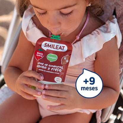 Smileat - Pouch de Leche de Almendra, Cacao y Fresa, Ingredientes Naturales Bebibles, Para Bebés a Partir de los 9 Meses - 100g