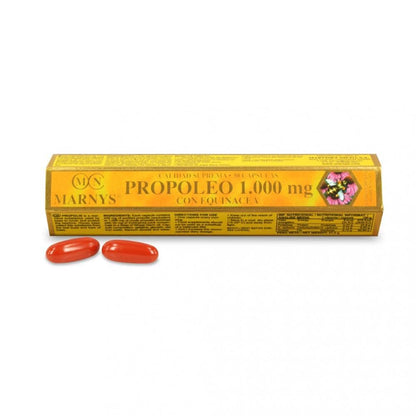 Propóleo con Equinácea MARNYS, Defensas y Respiración Durante los cambios Estacionales, Propóleo 1000 Mg, 30 Cápsulas