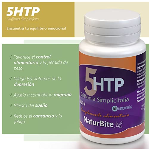Naturbite 5-Htp 60 Comprimidos. Promueve la relajación y reduce el estrés, Ayudando Al Estado De Ánimo. Mejora El Sueño Natural y el Descanso Tranquilo
