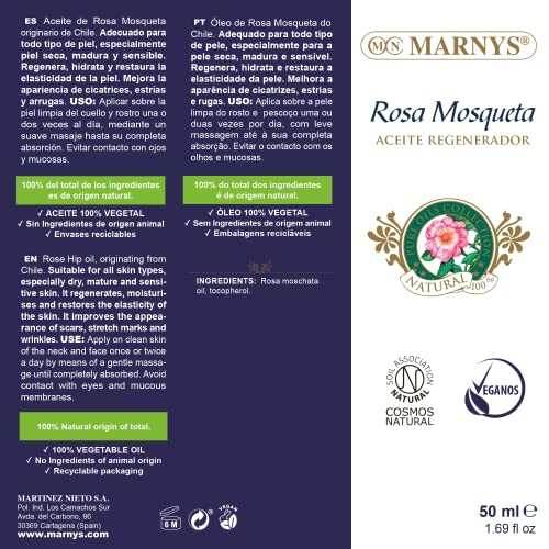 Marnys Aceite Regenerador Rosa Mosqueta 100% Vegetal, 50ml