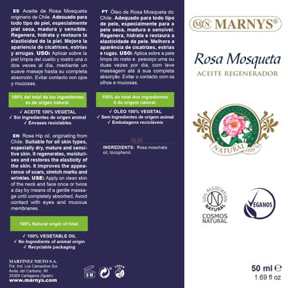 Marnys Aceite Regenerador Rosa Mosqueta 100% Vegetal, 50ml