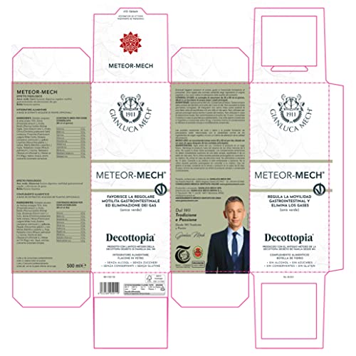 Gianluca Mech - Meteor-Mech, Suplemento Alimenticio Keto de 500 ml, Contrarresta los Gases Intestinales y la Sensación de Hinchazón Abdominal, con Regaliz y Alcaravea, Vegano