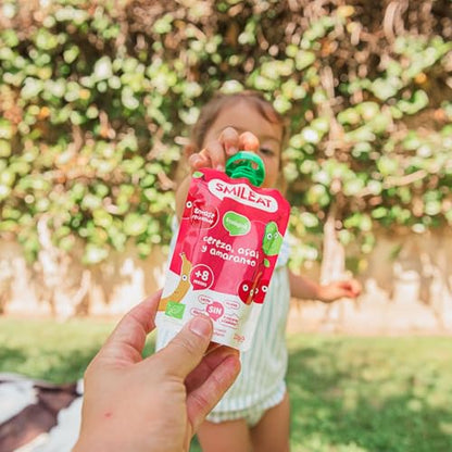 Smileat - Pouch Ecológico de Cereza, Açai y Amaranto, Ingredientes Naturales Bebibles, Para Bebés a Partir de los 8 Meses - 100g