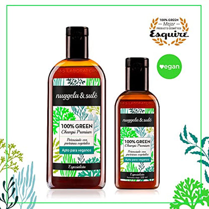 Nuggela & Sulé Champú 100% GREEN. VEGANO. Con Proteínas Vegetales para Fortalecer el cabello y Aumentar su Volumen. 1 x 250ml